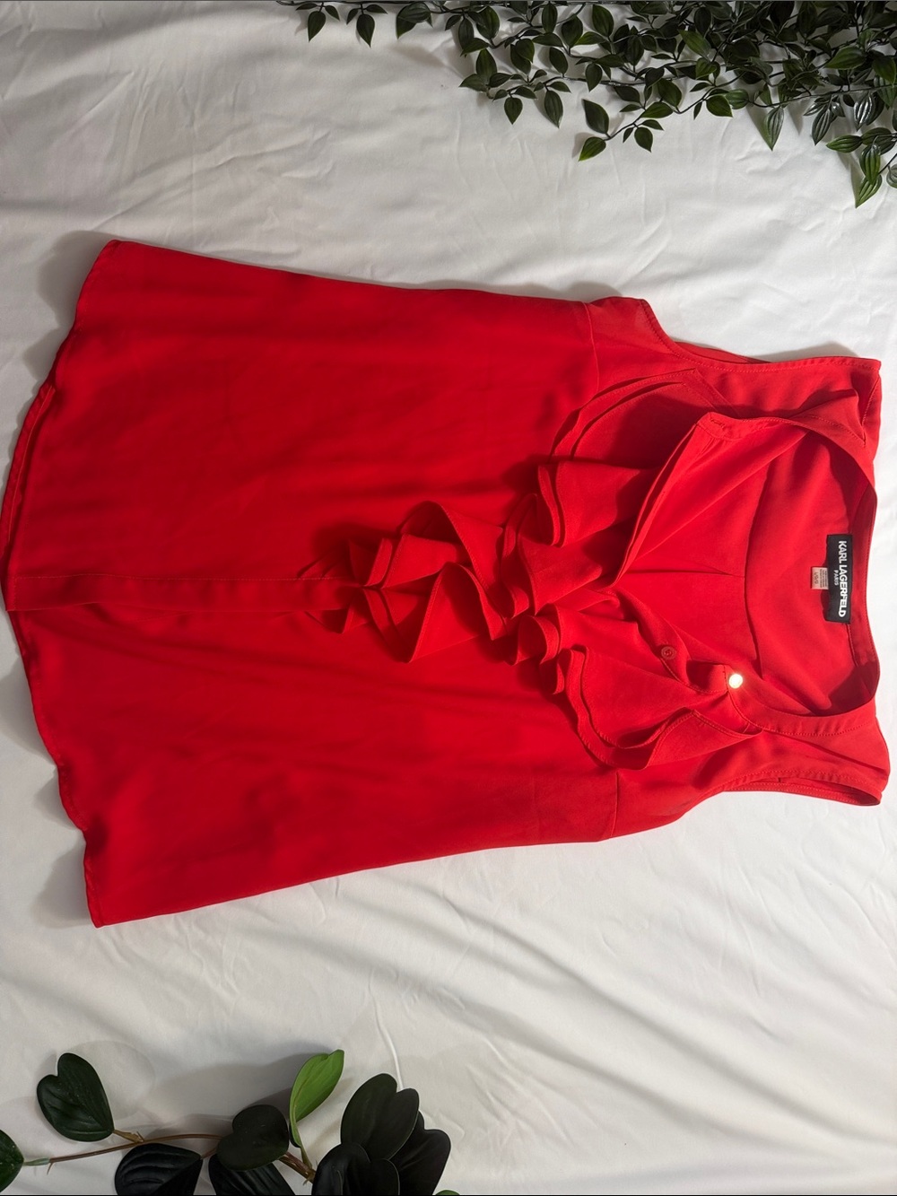 Karl Lagerfeld Bright Red Ruffle Front Sleeveless Top